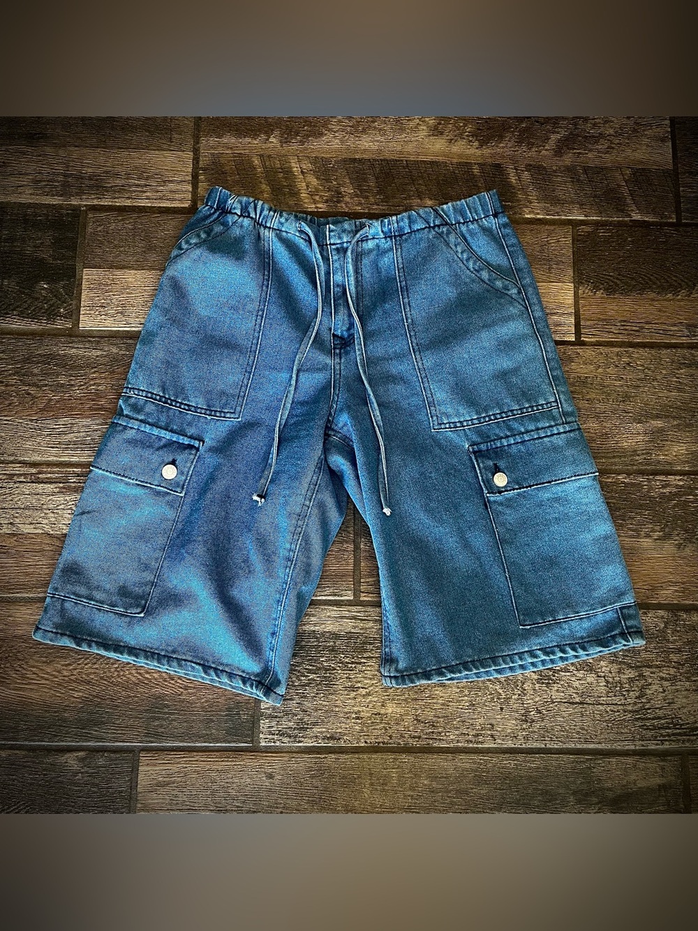 Madden Girl blue denim long cargo shorts elastic waist  S
